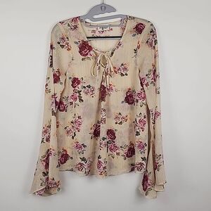 Show me your MUMU womens small floral metallic lined long sleeve blouse top